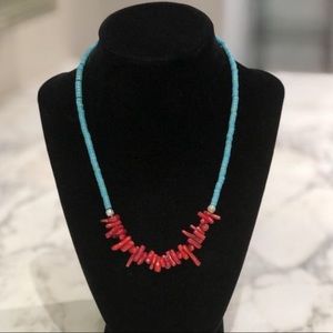 Dyed Howlite and Coral Necklace